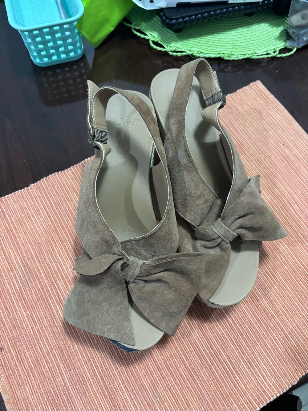 UGG Taupe Suede Bow Slingback Sandals